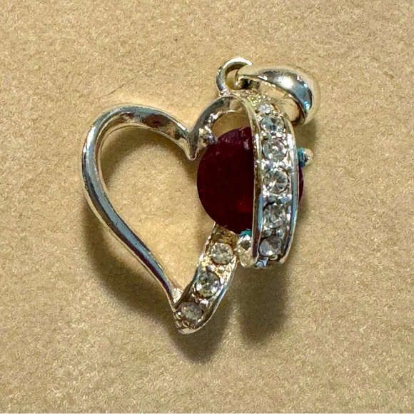 Silver Heart Shape Pendant with Ruby - Picture 1 of 5